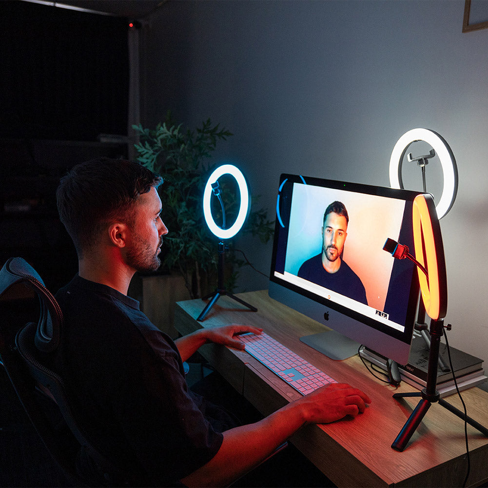 Triple Rainbow YouTube Gaming Content Creator Dual RGB Unicorn Ring Light Kit Bundle - Perfect for Live Streaming, Makeup Videos & Product Photography