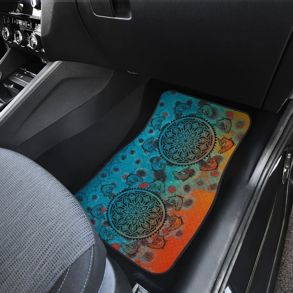 Brown Trout Mandala Pattern Fishing Car Floor Mats - Non-Slip Waterproof All-Weather Protection for Trucks, SUVs & Vehicles - Perfect for Outdoor Adventures & Fishing Trips
