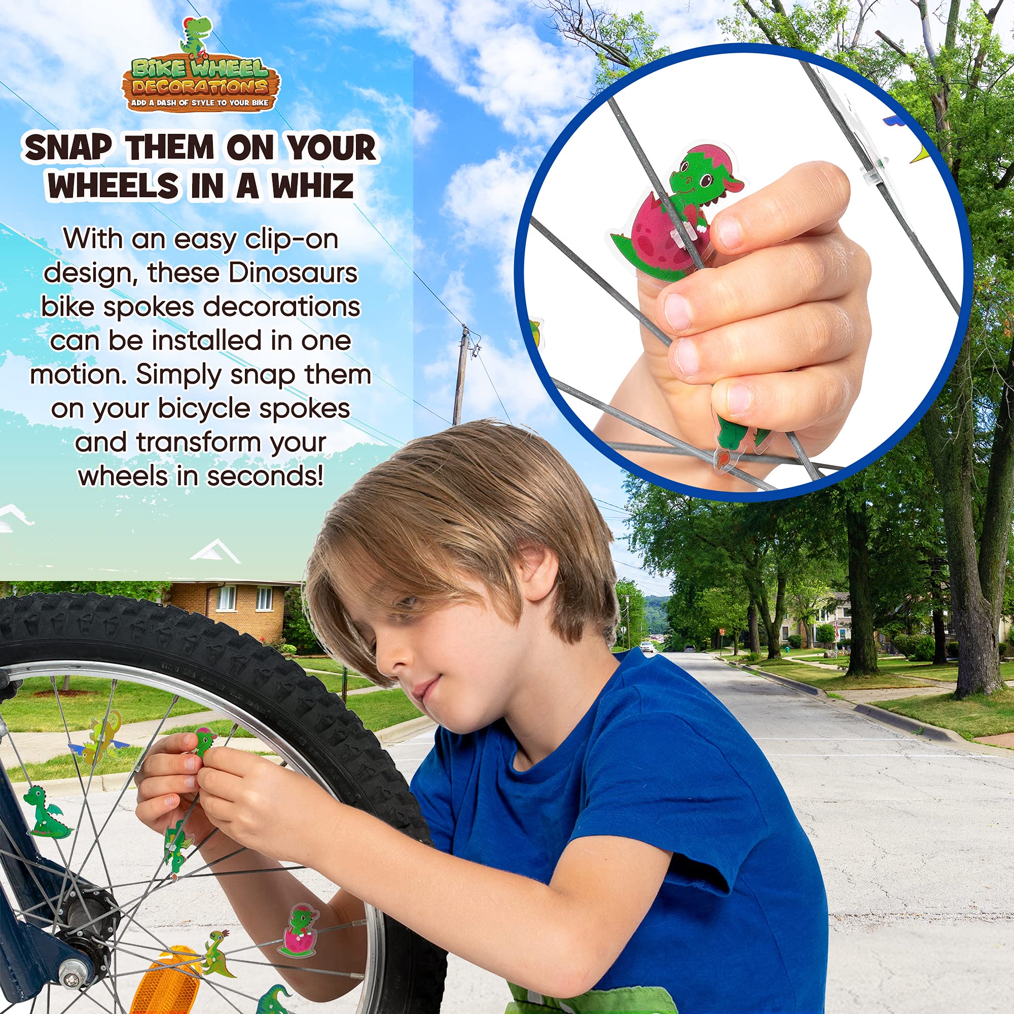 Dinosaur, Flower & Butterfly Bike Wheel Spoke Decorations - 36 Pcs Kids Bicycle Accessories for Boys & Girls | Easter Basket Stuffers, Birthday Party Favors & Goodie Bag Fillers | Perfect for Cycling, Themed Parties & Gift Giving
