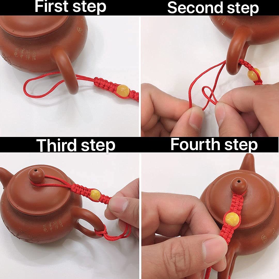 8-Piece Hand-Woven Teapot Rope Set - Traditional Kung Fu Tea Ceremony Accessory with Porcelain Beads for Ceramic Teapots & Cups - Perfect for Chinese Tea Brewing, Home Decor and Gift Giving