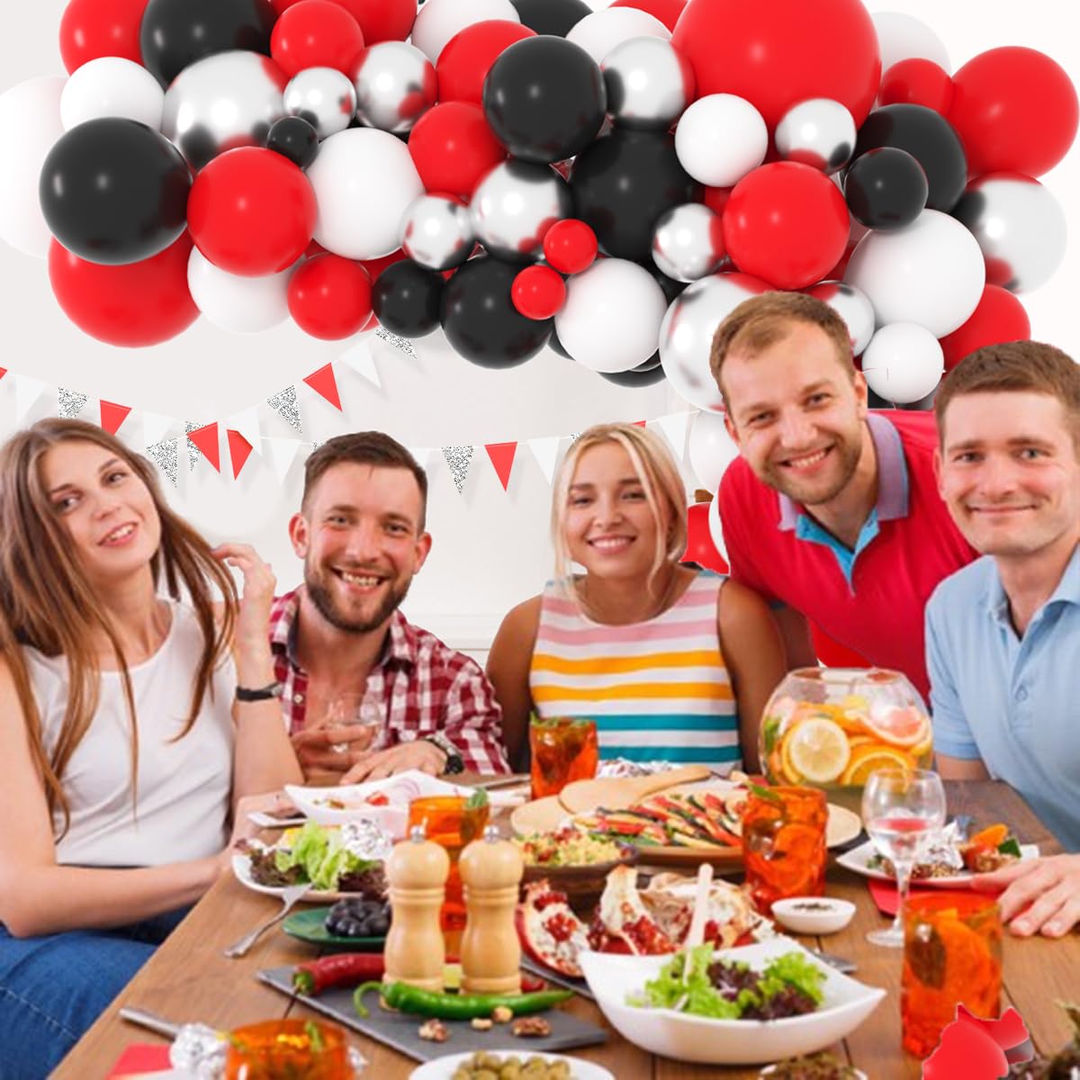 Red Black White Silver Balloon Garland Arch Kit - 50pcs Latex Balloons for Poker Theme, Birthday, Wedding, Graduation Party Decorations | Perfect for Casino Nights, Class of 2025 Celebrations & Retirement Parties