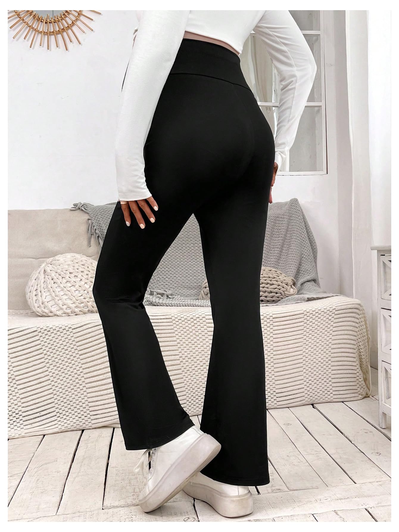 OYOANGLE Women's Maternity Pants - Stretchy Over Belly Flared Bootcut Trousers for Work & Casual Wear | Comfortable Pregnancy Pants for Office, Shopping & Everyday Use