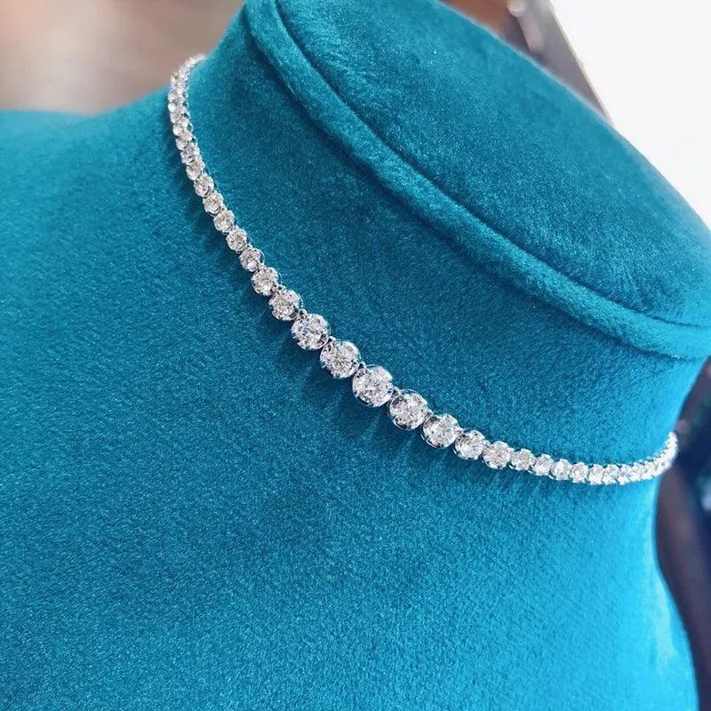 18K White Gold Real Diamond Tennis Necklace for Women - 6.0ct 42CM Luxury Jewelry Gift (Au750) | Perfect for Senior Parties, Weddings & Special Occasions
