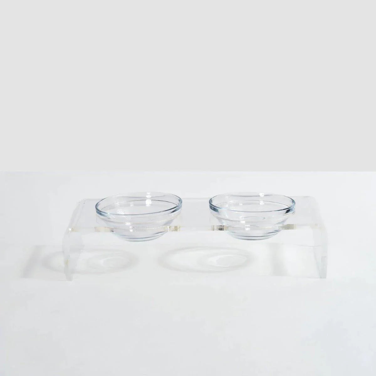 Clear Double Dog Bowl Feeder with 1 Quart Glass Bowls - Non-Slip Stainless Steel Stand for Large & Small Dogs - Perfect for Kitchen, Dining Room, or Outdoor Use