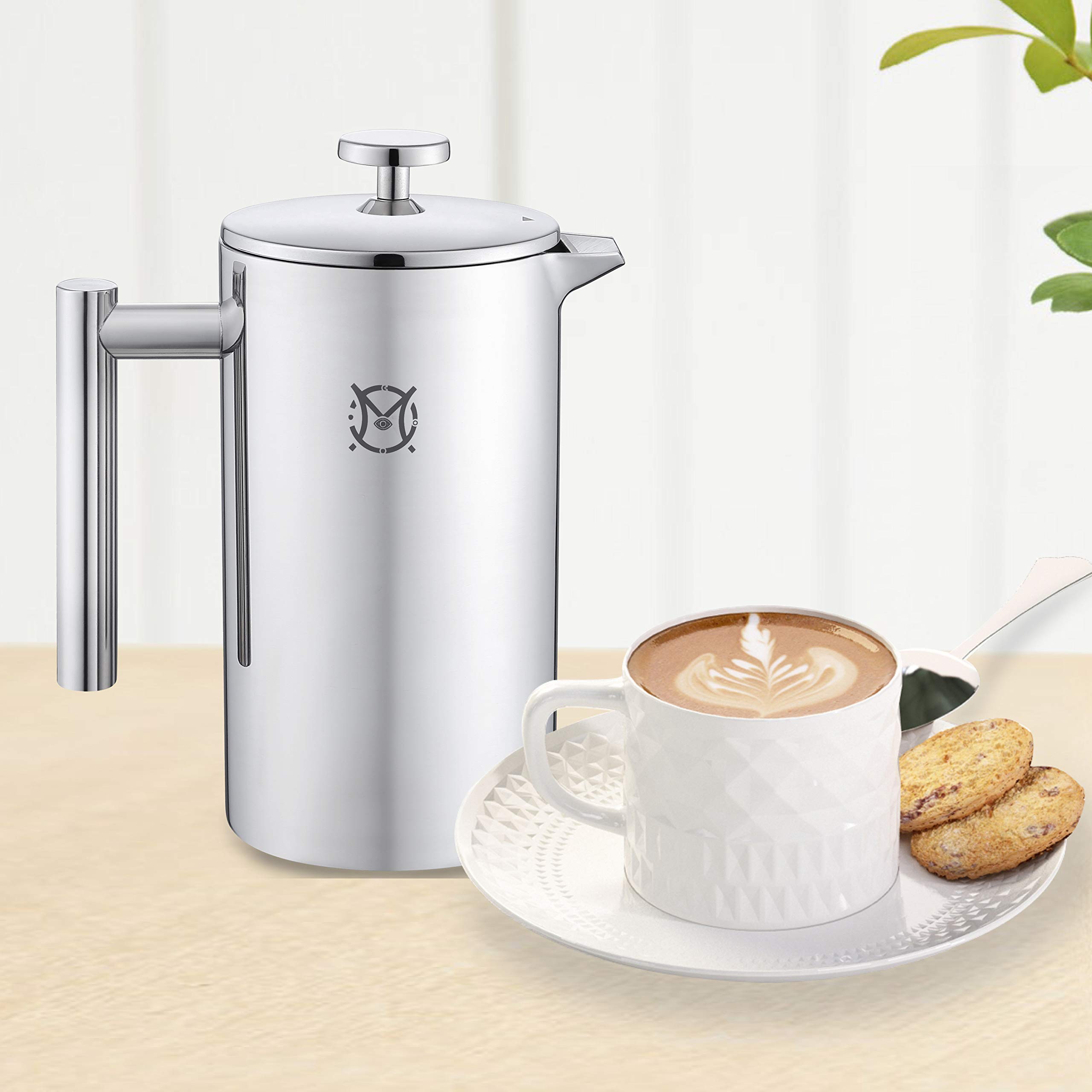 Premium Stainless Steel French Press Coffee Maker – 2 Cup (750ml/24oz) Double Walled Insulated Design for Hotter Coffee – Perfect for Home, Office & Camping Use