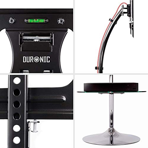 Duronic TV Stand TVS3F1 - Chrome & Glass TV Stand for 30” to 60” Flat Screen TVs (LCD/LED/OLED/QLED) with Tilt & Swivel, VESA 600x400, 150lbs Capacity - Perfect for Living Room, Bedroom & Home Theater Setup
