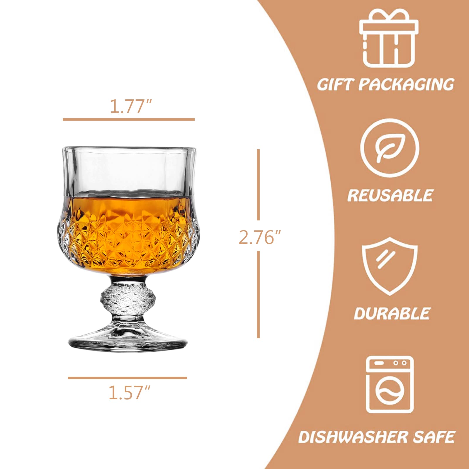 1.75oz Shot Glasses Set of 6 - Lead-Free Cordial & Sherry Glasses - Classic Style Mini Drinking Glasses for Cocktails, Liquor & Party Shots - Perfect for Home Bars, Weddings & Hosting