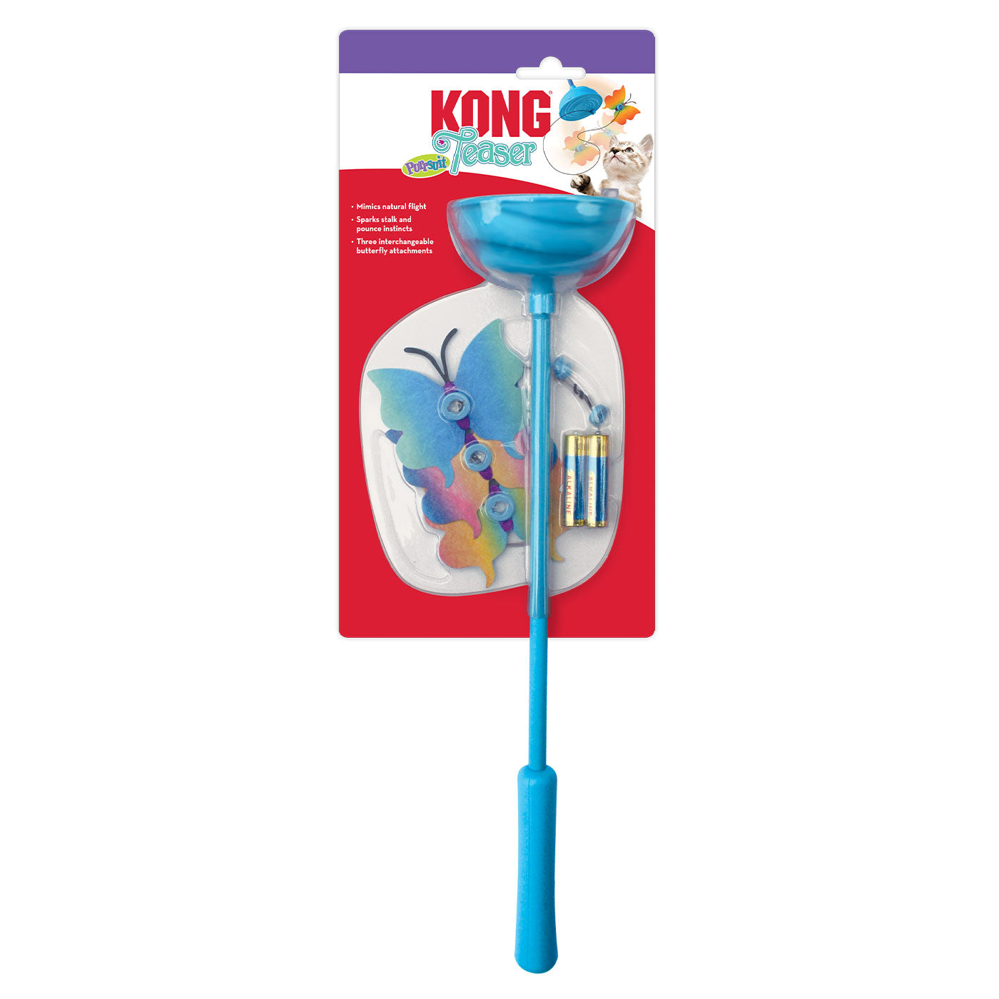 KONG Teaser Purrsuit Butterfly Cat Toy - Interactive Feather Wand for Indoor Cats - Perfect for Playtime & Exercise - Great for Bonding & Stimulation