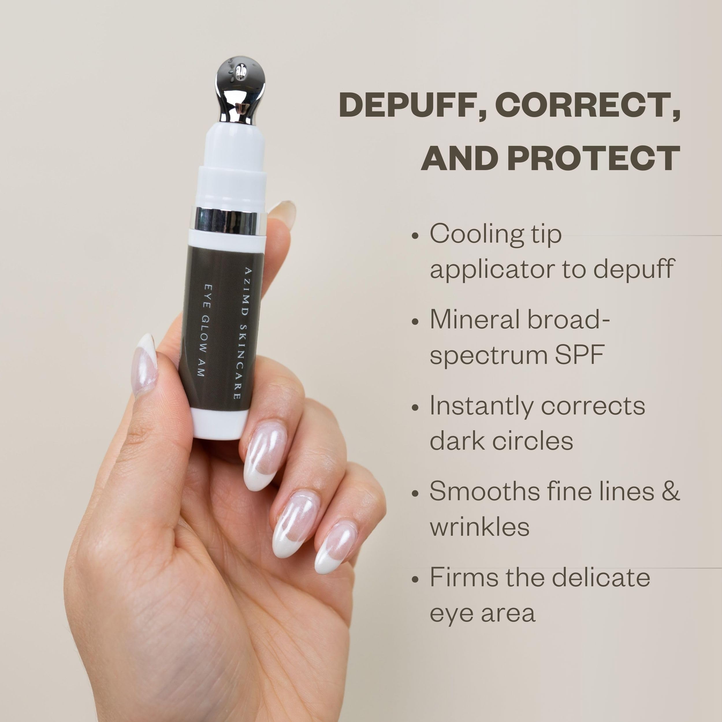 AziMD Skincare EyeGLOW AM Tinted Eye Cream with SPF & Peptides – Dark Circle Concealer, Puffiness Reducer, Anti-Wrinkle Treatment | Cooling Tip Applicator for Bright & Youthful Eyes | Perfect for Daily Use & Makeup Prep