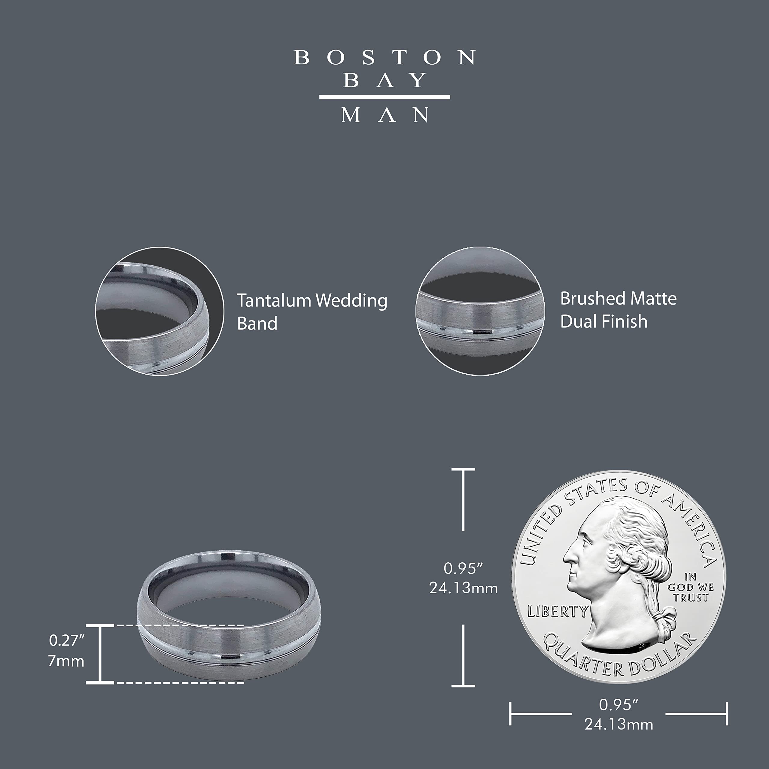 Boston Bay Diamonds Tantalum Comfort Fit Men's Wedding Band & Fashion Ring - 7mm & 8mm Width Options - Durable Hypoallergenic Metal - Perfect for Engagements, Anniversaries & Everyday Wear