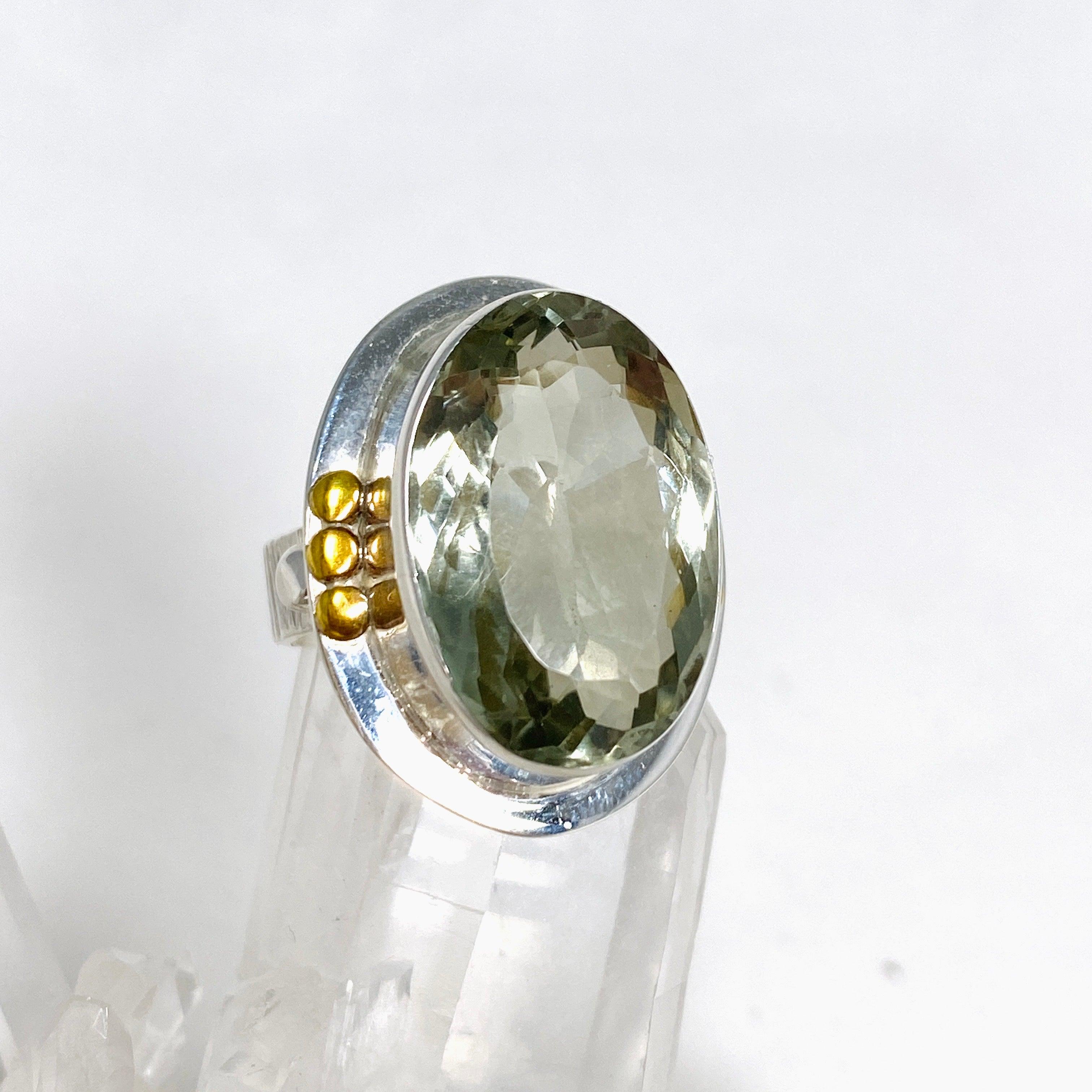 Prasiolite (Green Amethyst) Oval Faceted Ring with Brass Accents - Size 8 - KRGJ3170 - Elegant Jewelry for Women, Perfect for Weddings, Parties & Special Occasions