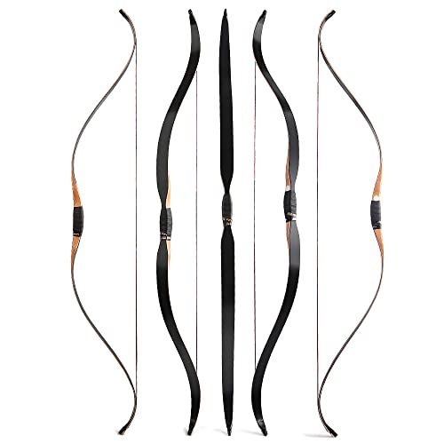 57 Inch Traditional Longbow for Archery - 15-55 Lbs One Piece Recurve Bow | Handmade Wooden Horsebow for Hunting & Target Practice | Left & Right Hand Compatible | Outdoor Sports, Camping & Medieval Reenactment