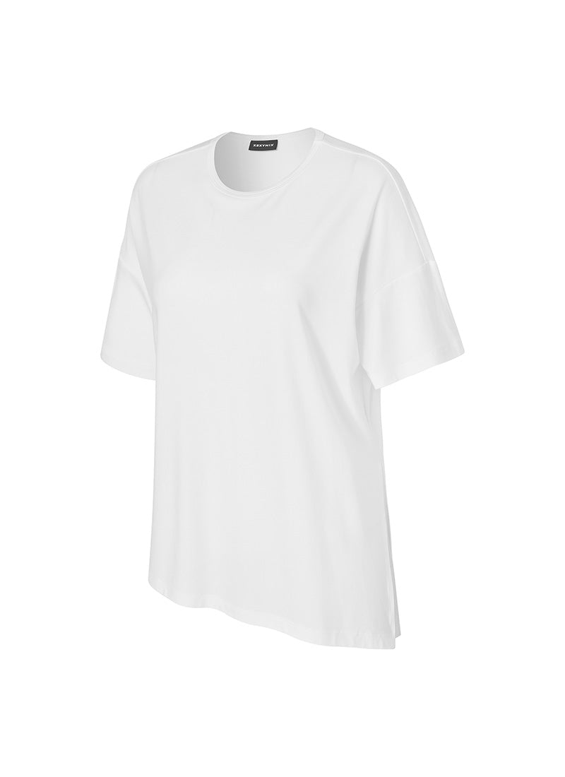Smooth Unbalanced Slit Short Sleeve T-Shirt for Women - Trendy Casual Summer Top for Outings & Streetwear Fashion