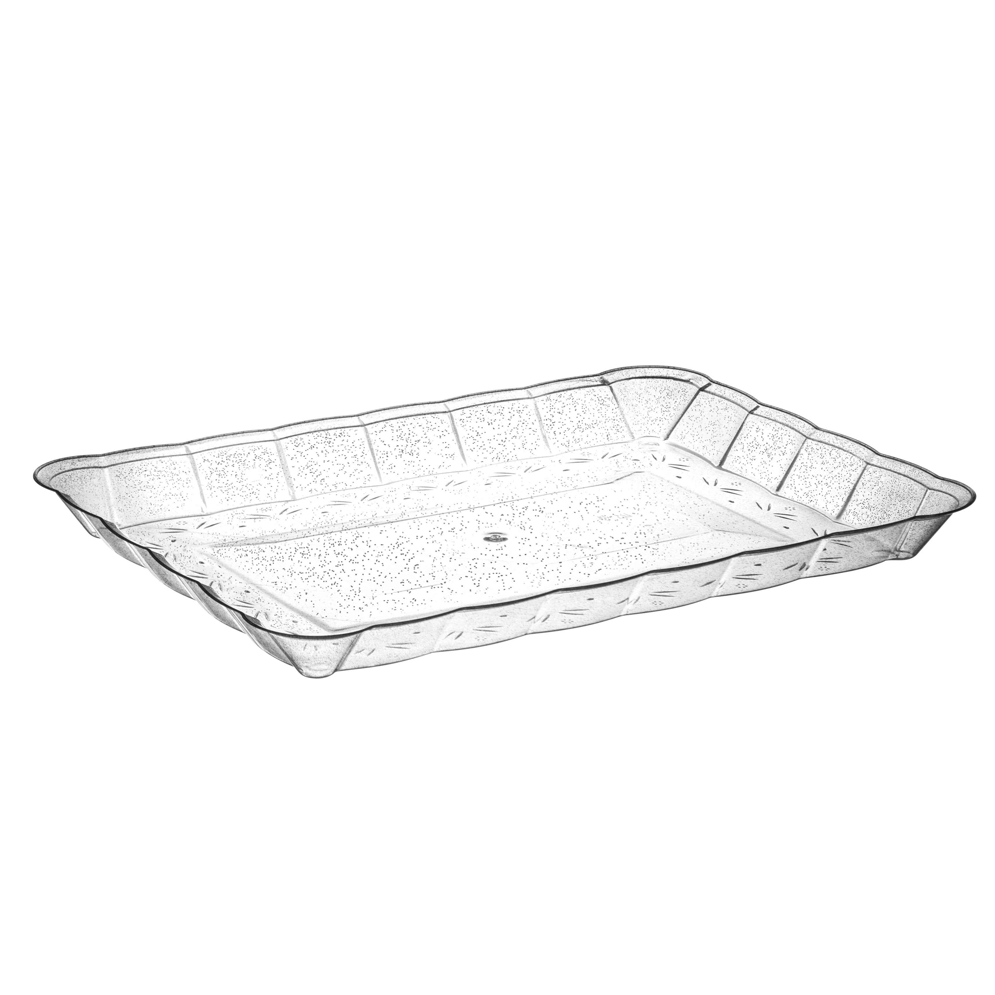 Scalloped Silver Glitter Rectangular Serving Tray Set of 4 - Elegant Party Platter for Weddings, Baby Showers & Holiday Entertaining