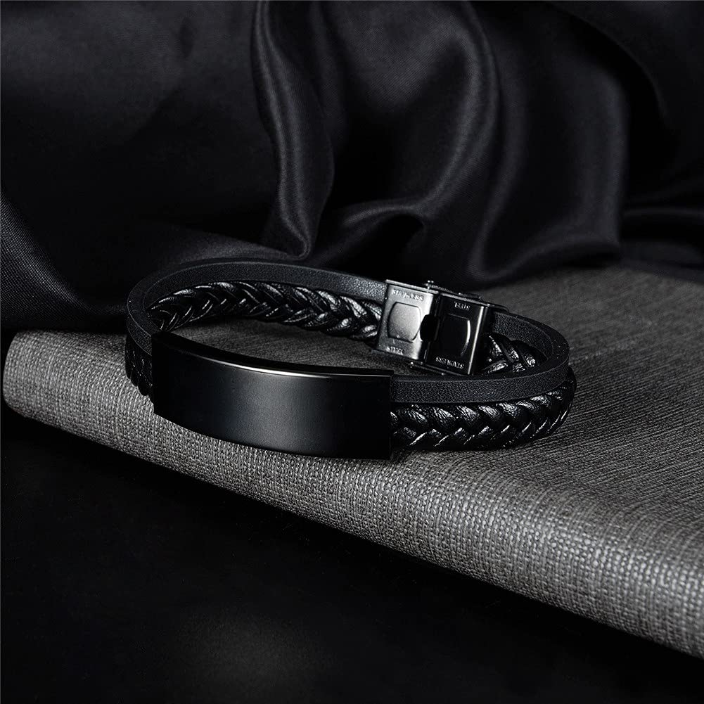 Medical Alert ID Bracelets for Men & Women - Double Layer Braided Leather Emergency Bracelet with Customizable Medical Card - Health Safety Jewelry for Daily Wear, Travel & Outdoor Activities