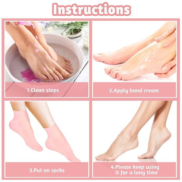 TRK® Moisturizing Hydrating Gloves & Socks Set for Dry Cracked Hands & Feet - Anti-Aging Gel Spa Treatment for Soft Skin - Perfect for Night Care, Winter Protection & Home Relaxation (Pink)