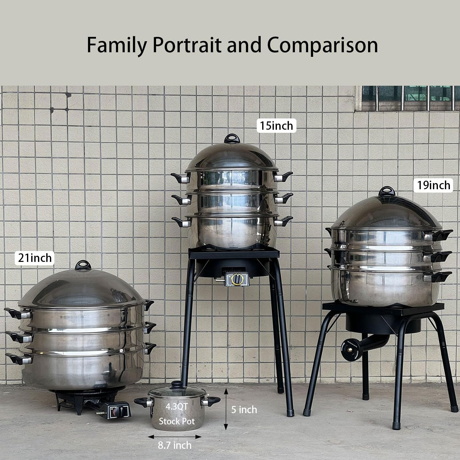 LetFeng 3-Tier Stainless Steel Steamer Pot - 21 Inch Multipurpose Cooking Steamer for Induction & Gas Stoves - Large Food Steamer with Capsule Bottom for Vegetables, Dumplings & Seafood