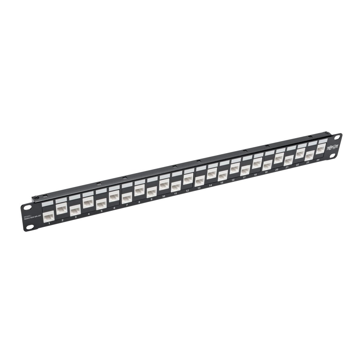 Tripp Lite 24-Port Cat6a Cat6 Cat5e Feed-Through Patch Panel with Cable Management Bar - TAA Compliant 1U Rack Mount (N254-024-6A-OF) | Ideal for Data Centers, Server Rooms & Network Installations