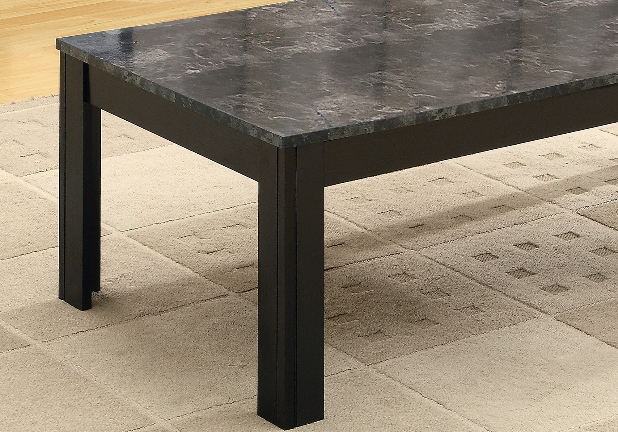 Monarch Specialties 7843P Grey Marble Look Laminate Coffee Table Set - 3-Piece Living Room Furniture with Side & End Tables, Black Transitional Design, 44