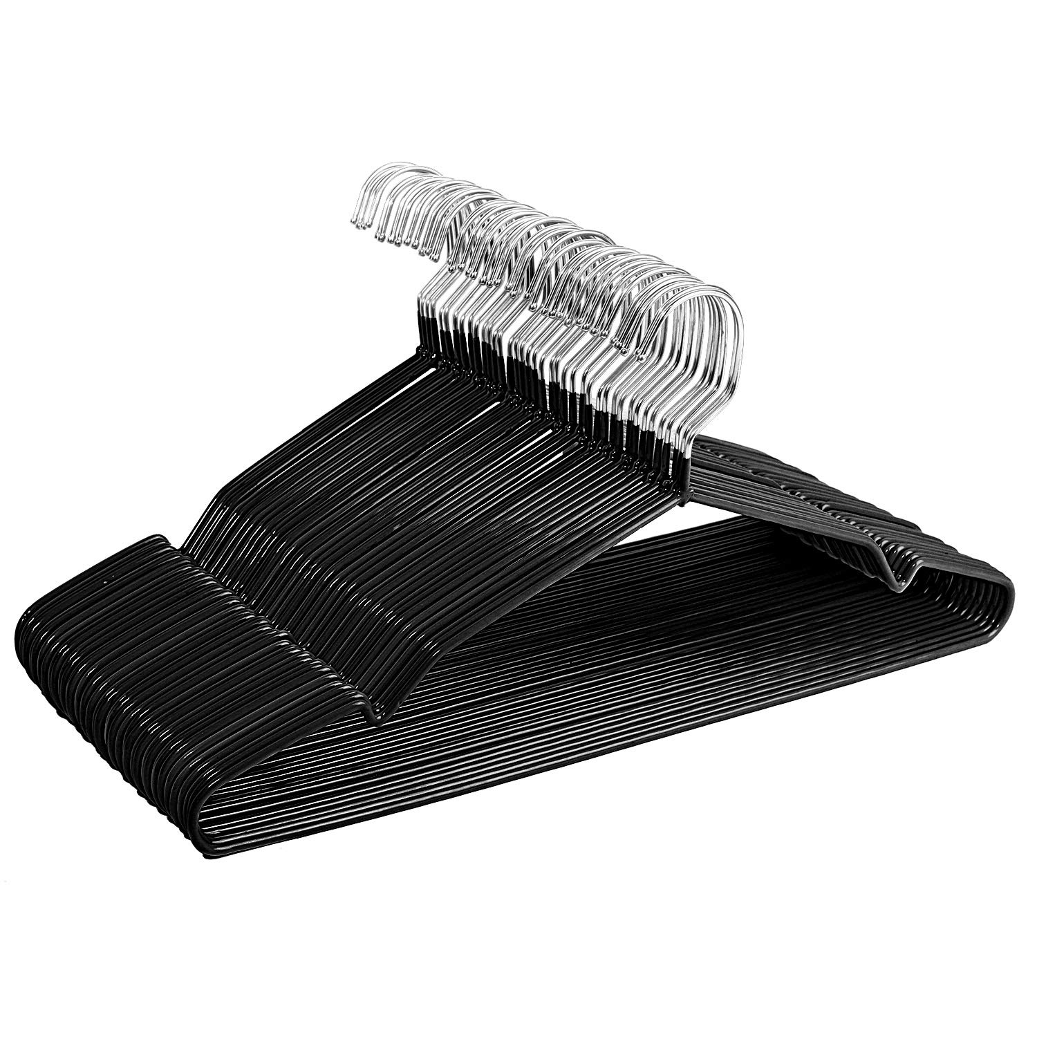 Non-Slip Metal Clothes Hangers - 40 Pack Space Saving Chrome & Black Rubber Coated Wire Hangers (16.5 Inch) for Shirts, Pants, Dresses - Perfect for Closet Organization & Travel Packing
