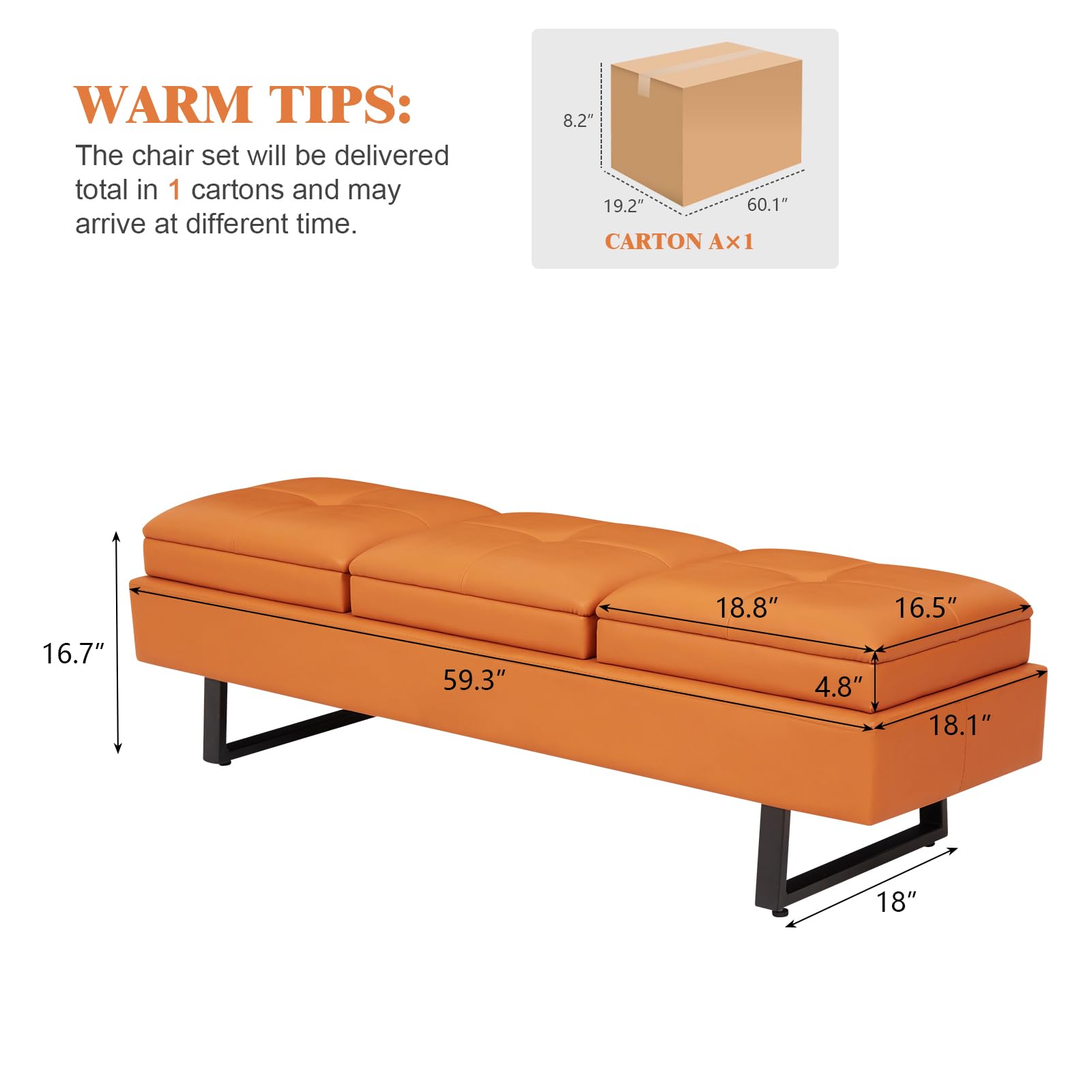 Modern Reception Chairs 3-Seat Waiting Room Bench with Thickened Cushion - PU Leather Entryway Sofa for Office, Salon & Lobby - Comfortable Seating Solution for Waiting Areas, Living Rooms & Commercial Spaces (Orange)