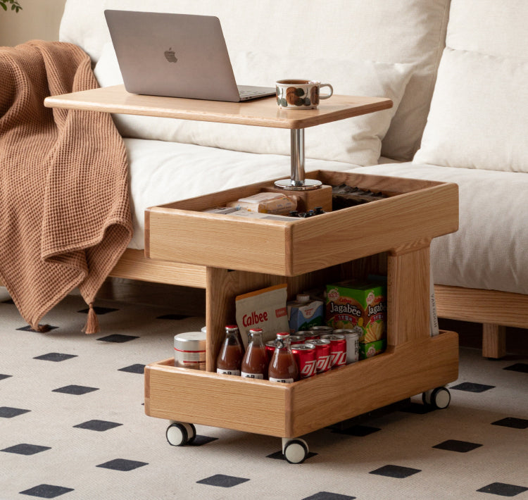 Premium Solid Wood Rotating Mobile Side Table - Oak, Cherry, Black Walnut | Modern End Table for Living Room, Bedroom, Office & Small Spaces