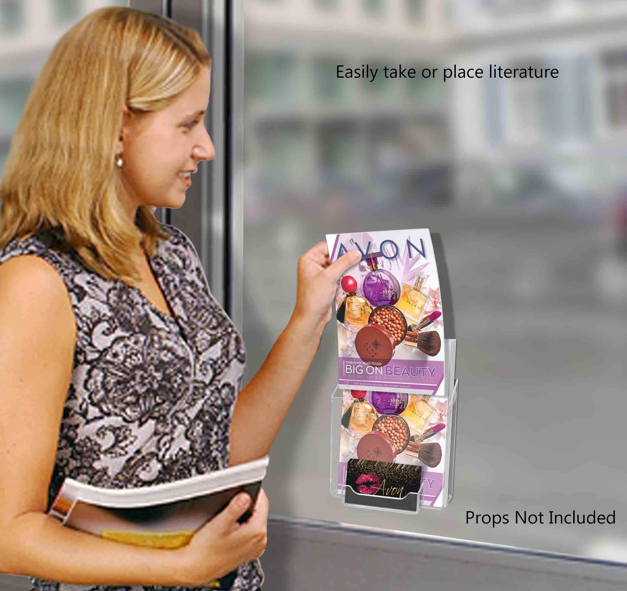 4 Pack Clear Acrylic Suction Cup Brochure Holders - Vertical Bifold Window & Glass Wall Display Caddy for 5.5