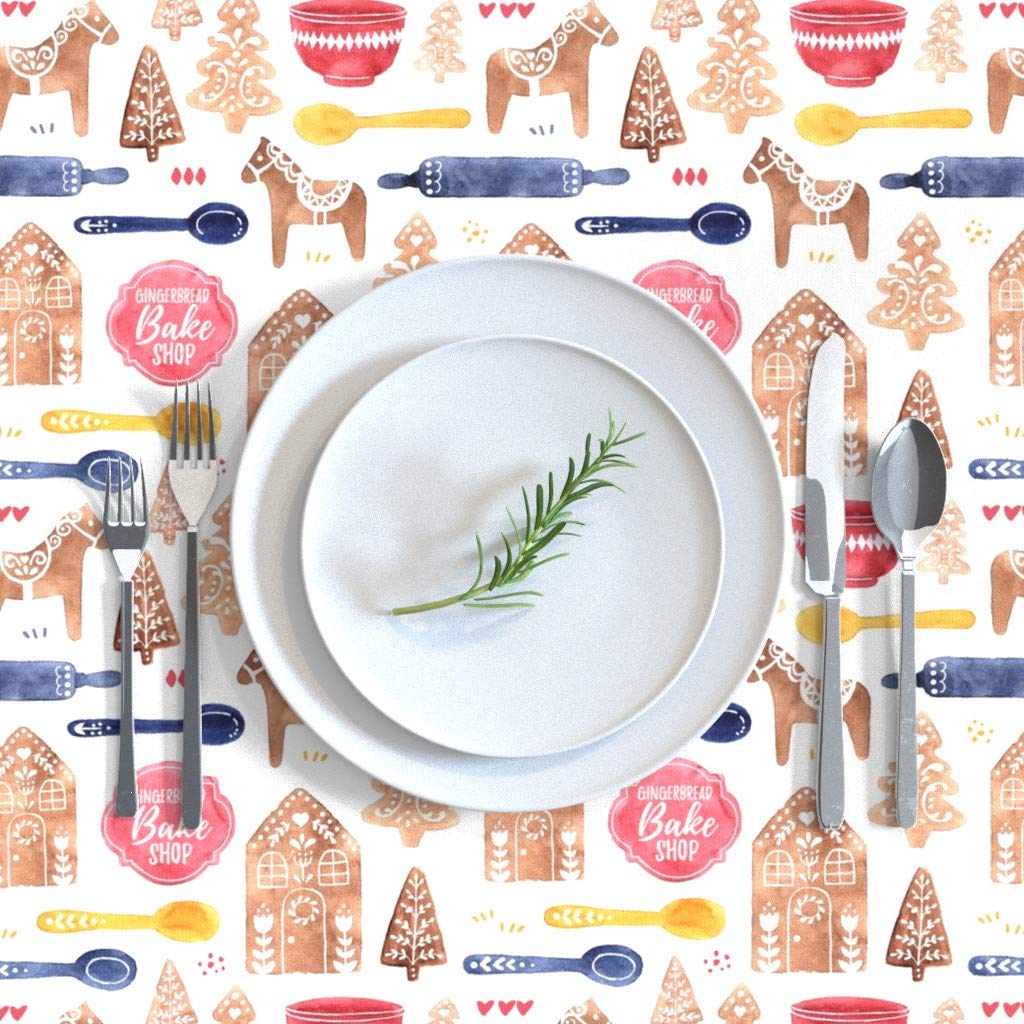 Festive Gingerbread Christmas Cotton Sateen Tablecloth 90