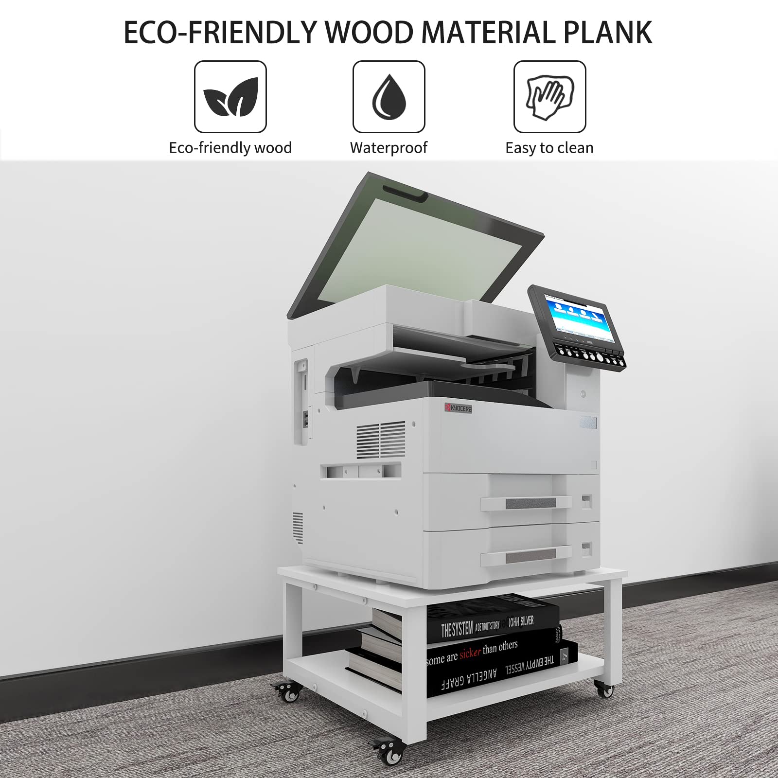 2-Tier Heavy Duty Rolling Laser Printer Stand with Paper Storage Shelf - 23.6