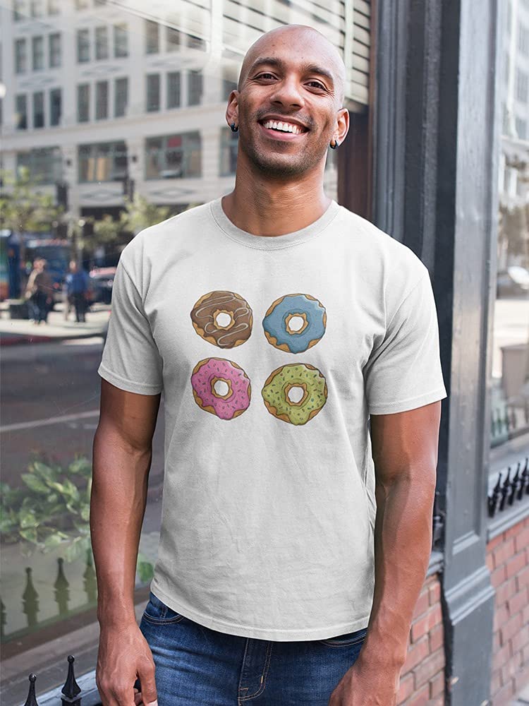 Smartprints Four Glazed Donuts Graphic T-Shirt for Men - Casual Cotton Tee for Donut Lovers, Funny Foodie Gift, Streetwear & Everyday Outfits