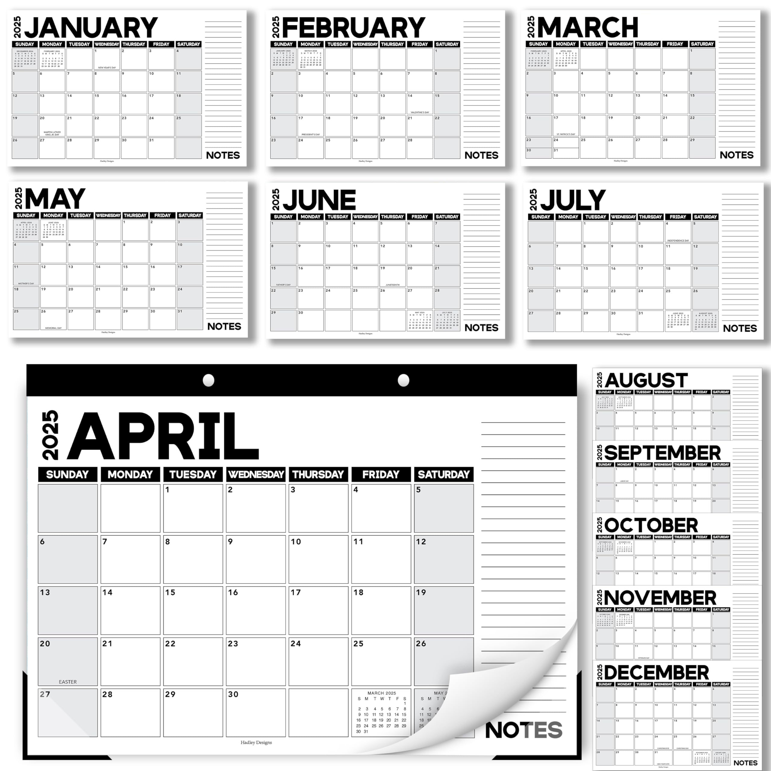 Hadley Designs 2025-2026 Large 18-Month Desk Calendar | 17