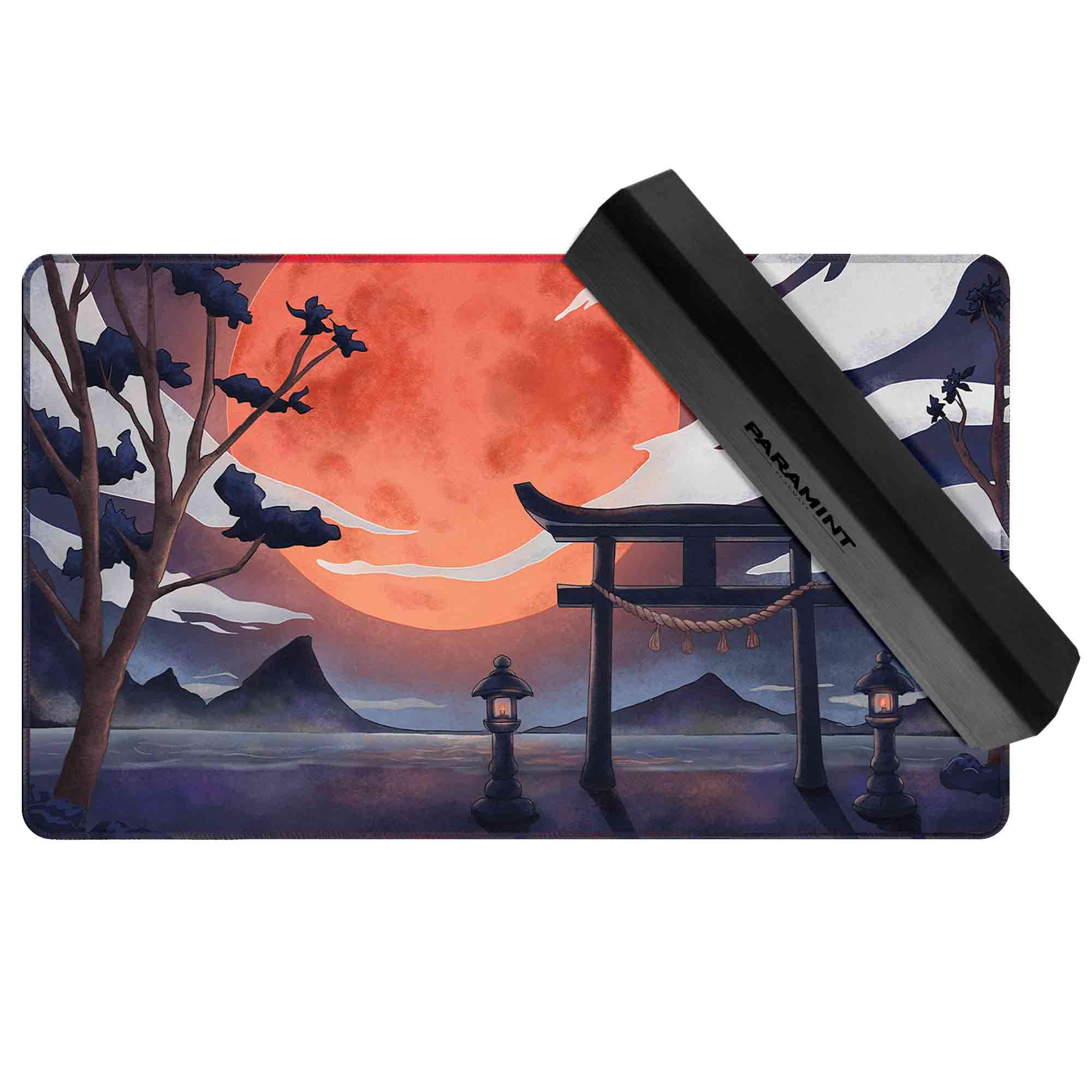 Blood Moon Torii Gate & MatShield Bundle - Premium MTG Playmat for Magic The Gathering, YuGiOh, Pokemon TCG - Original Art Gaming Mat with Protective Sleeve - Perfect for Tournaments, Game Nights & Collectors