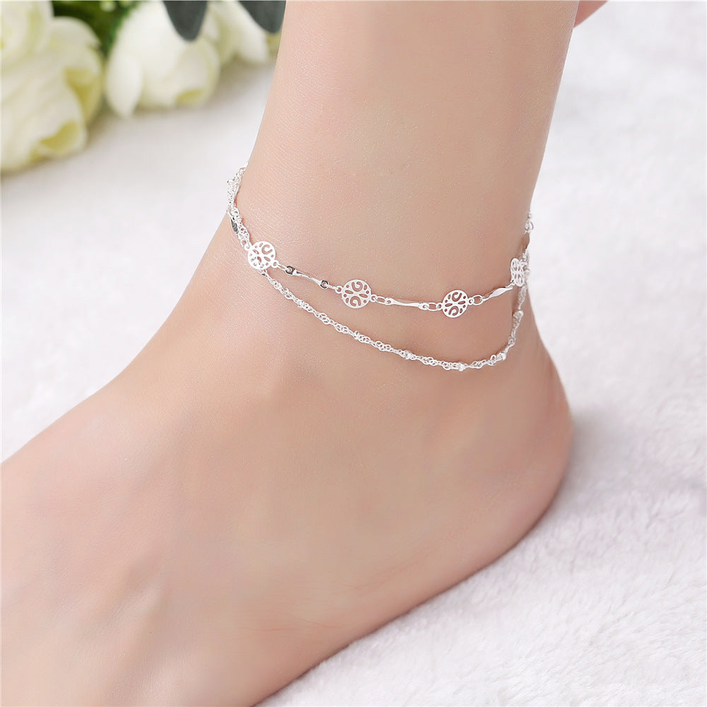 Elegant Hollow Anklet Clip Bead Silver Jewelry for Women - Perfect for Beach, Summer & Boho Fashion Accessories