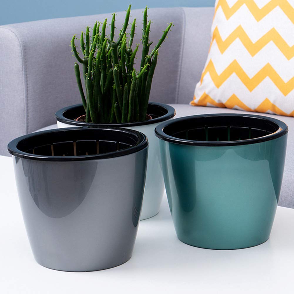 Eco-Friendly Plastic Double Wall Flower Pot Planter - Water Absorption Home & Garden Storage Container (Green) - Perfect for Indoor Plants, Balcony Gardening & Organizing Small Items