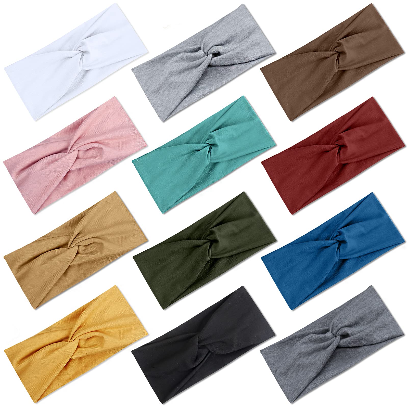AKTVSHOW Women's Wide Soft Elastic Headbands - Non-Slip Twisted Turban Hair Wraps for Women & Teen Girls, Fashion Hair Accessories (12 Pack) - Perfect for Workouts, Yoga, Running, and Everyday Styling