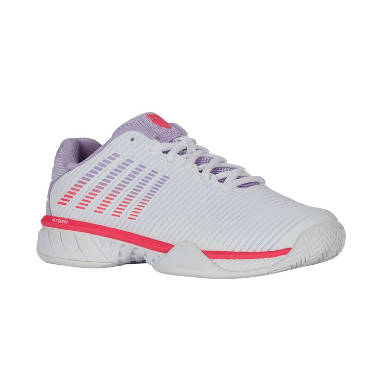 K Swiss Hypercourt Express 2 Wide Women's Tennis Shoes - White/Pink/Purple (6807 182) | Lightweight Comfort for Court Play & Casual Wear