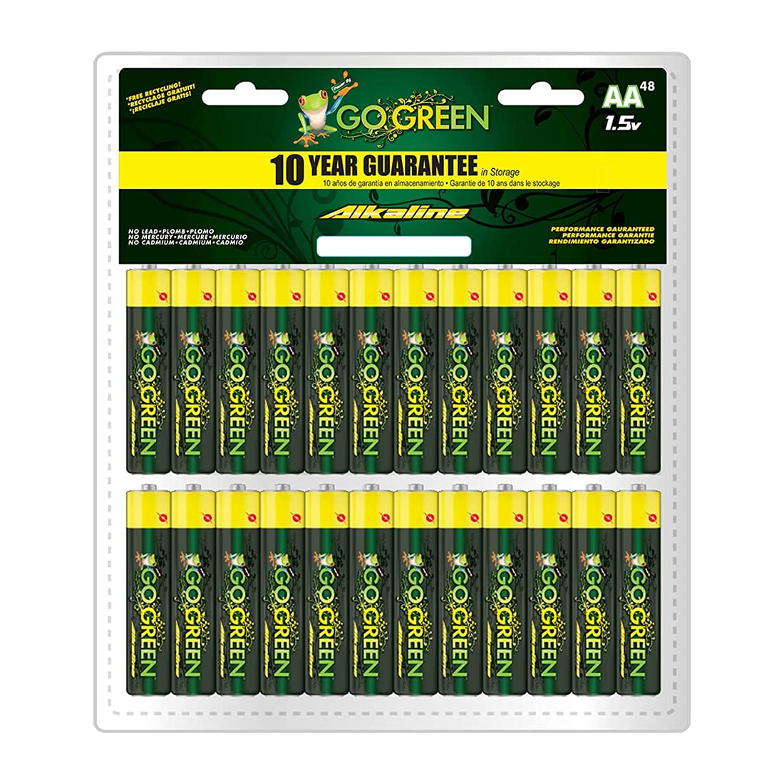 GoGreen Power (24048) Eco Friendly Alkaline AA Batteries - 48 Pack, No Lead, Cadmium or Mercury - Long Lasting Power for Toys, Flashlights, Remote Controls & Electronics