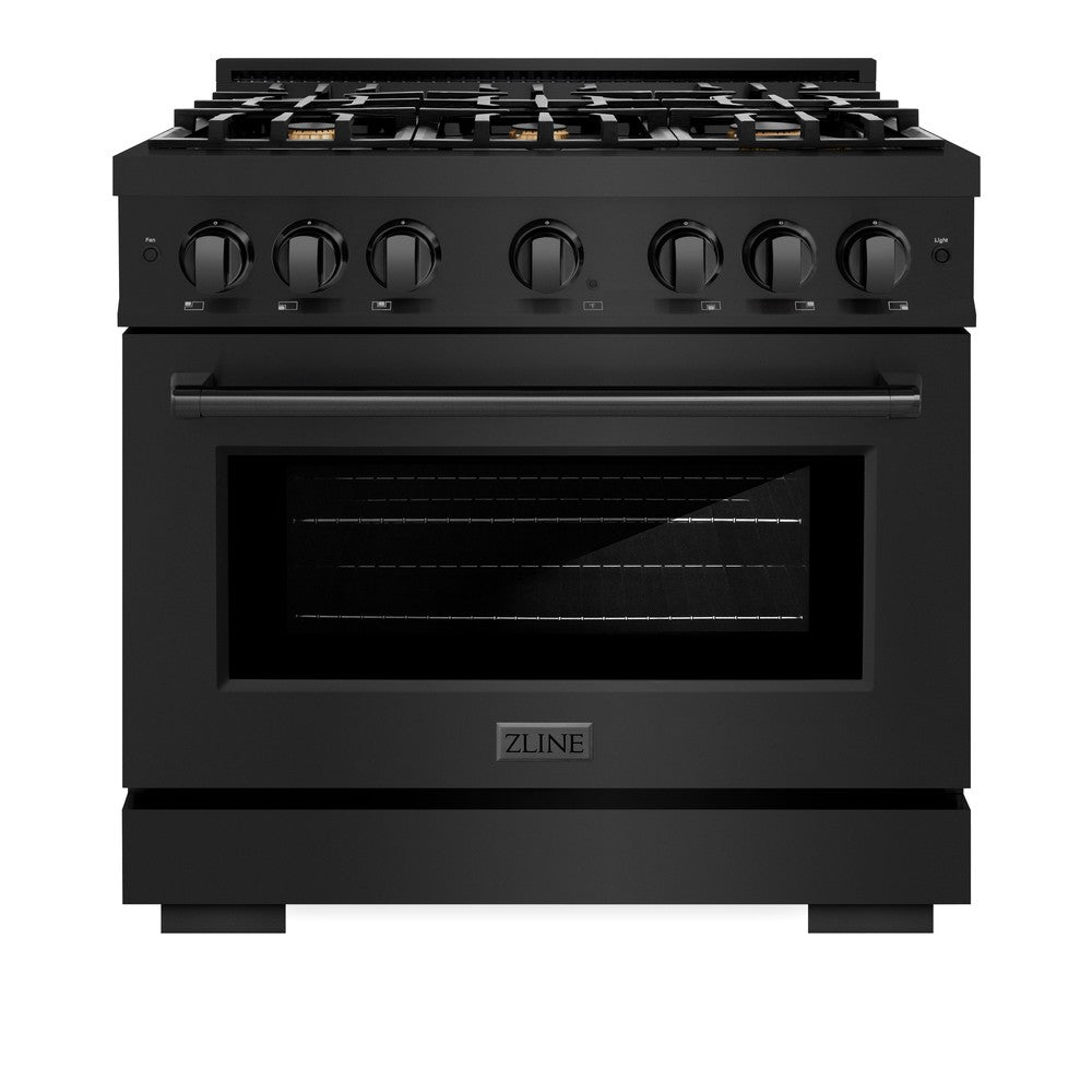 ZLINE 36 Inch 5.2 Cu Ft Black Stainless Steel Gas Range with Convection Oven & 6 Brass Burners - Perfect for Modern Kitchens & Professional Cooking (HGRB BR 36)