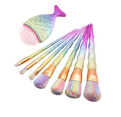 Professional Makeup Brush Set - 8 PCS Vegan Synthetic Foundation Blush Eyeshadow Brushes for Flawless Blending | WSLCN Mermaid Design Cosmetic Brush Kit | Perfect for Daily Makeup, Contouring & Professional Beauty Looks