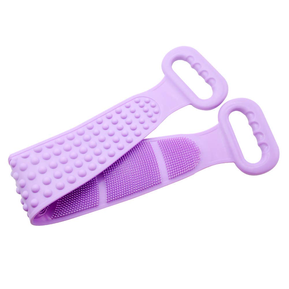 Double-Sided Silicone Back Scrubber Bath Brush - Exfoliating Body Scrubber for Dead Skin Removal with Belt (Purple) - Perfect for Shower, Bath & Spa Relaxation