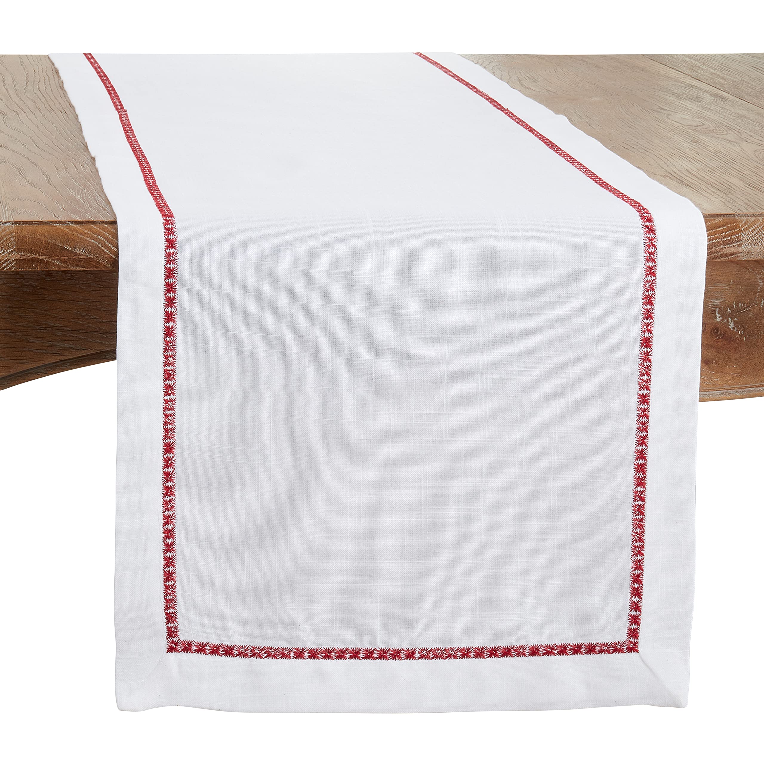 Elegant Embroidered Border Table Runner - Handcrafted Cotton Linen Table Decor for Dining Room, Wedding, and Holiday Parties