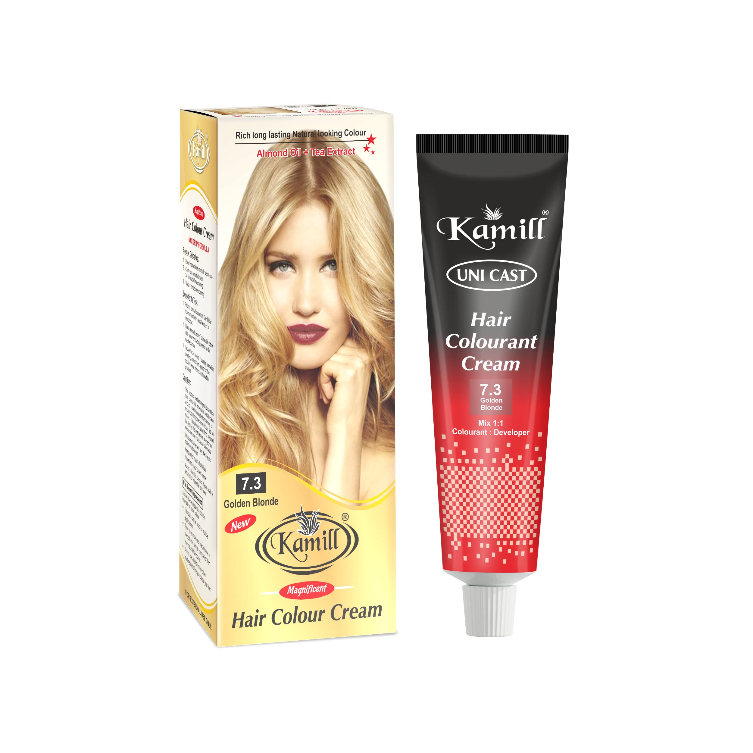 Kamill Golden Blonde 7.3 Ammonia-Free Hair Color Cream for Men & Women - Natural-Looking Permanent Hair Dye for At-Home Salon Results | Perfect for Touch-Ups, Gray Coverage & Complete Color Transformation