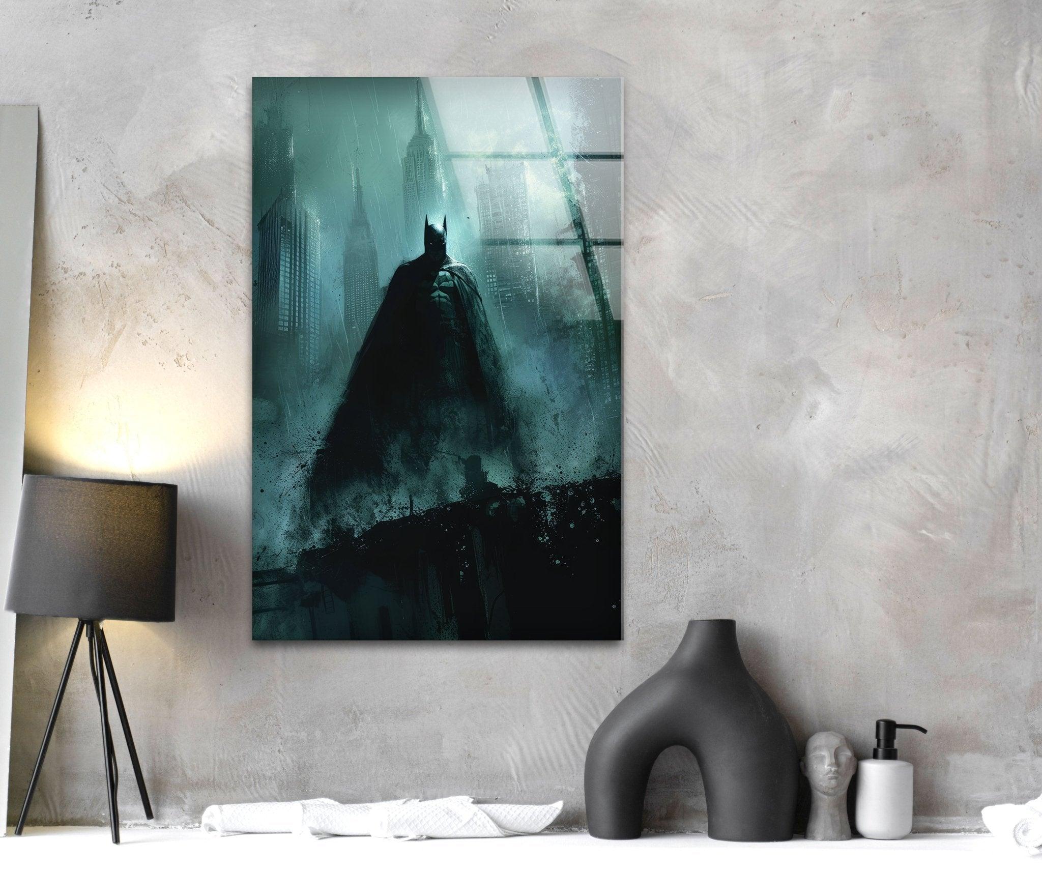 Batman Gotham City Glass Wall Art - Stunning Superhero Decor for Home & Office - Perfect for Living Room, Bedroom, or Man Cave Display