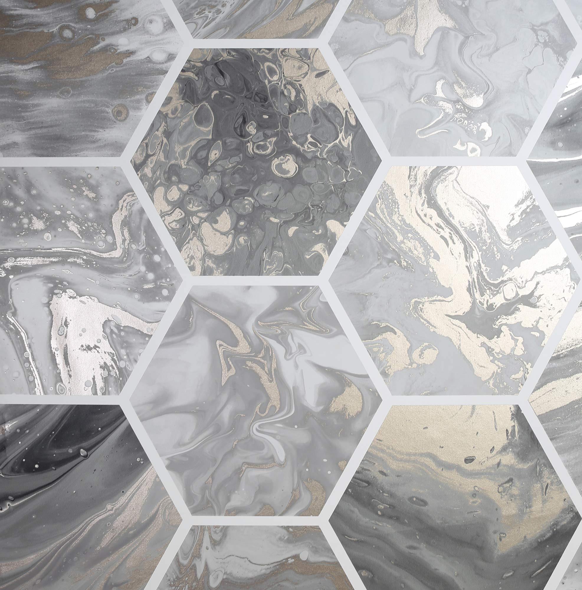 Arthouse Marbled Hex Charcoal and Rose Gold Peel and Stick Wallpaper - Self Adhesive Removable Wallpaper for Bedroom, Living Room, Kitchen, Bathroom, Office Decor