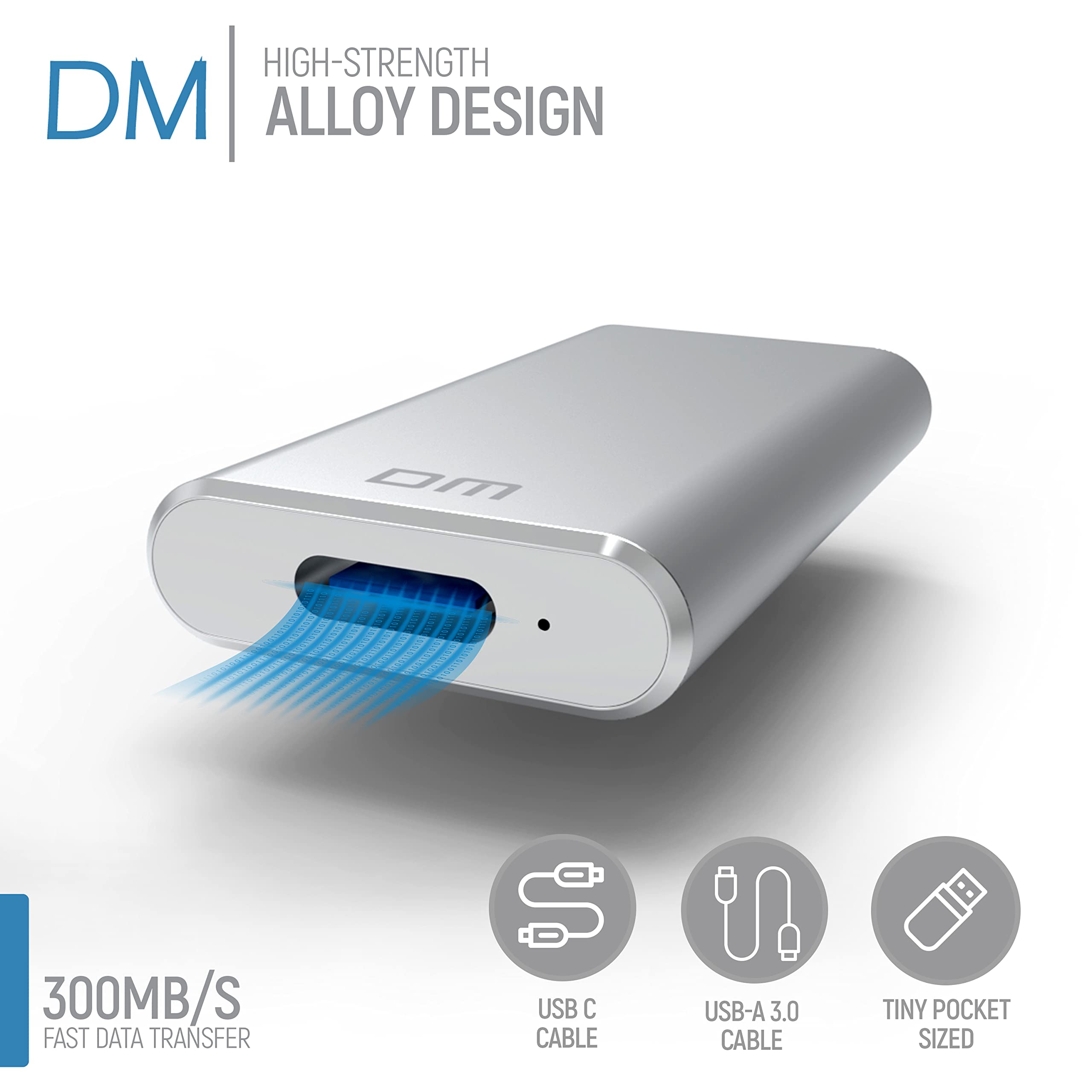 1TB Alloy External High-Speed SSD - USB-C Portable Solid State Drive with 300MB/s Transfer Speed - Includes USB-A & USB-C Cables - Perfect for Gaming, Photography & Video Editing