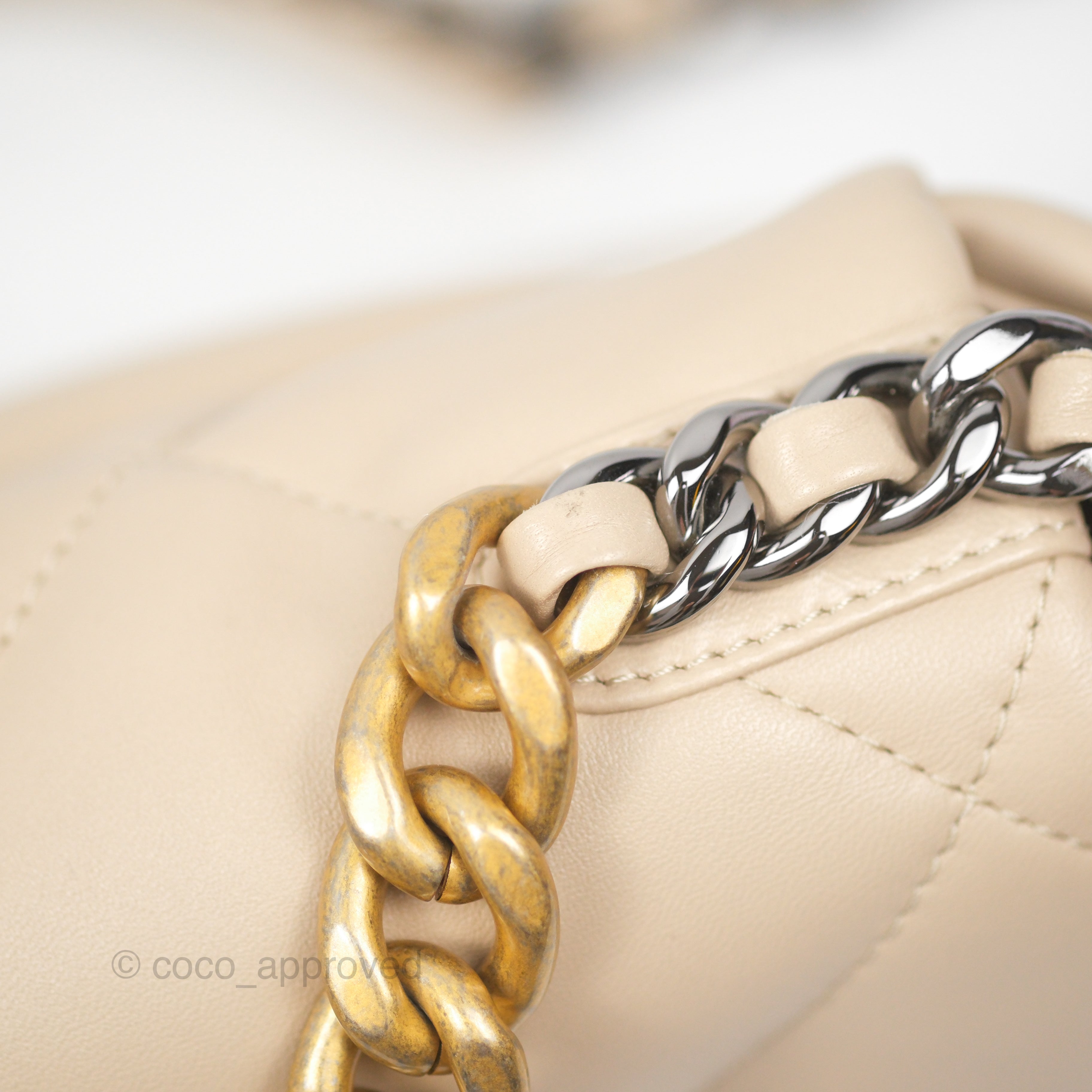 Chanel 19 Small Handbag in Beige Lambskin Leather with Mixed Hardware - Luxury Crossbody Bag for Women, Perfect for Date Night & Special Occasions