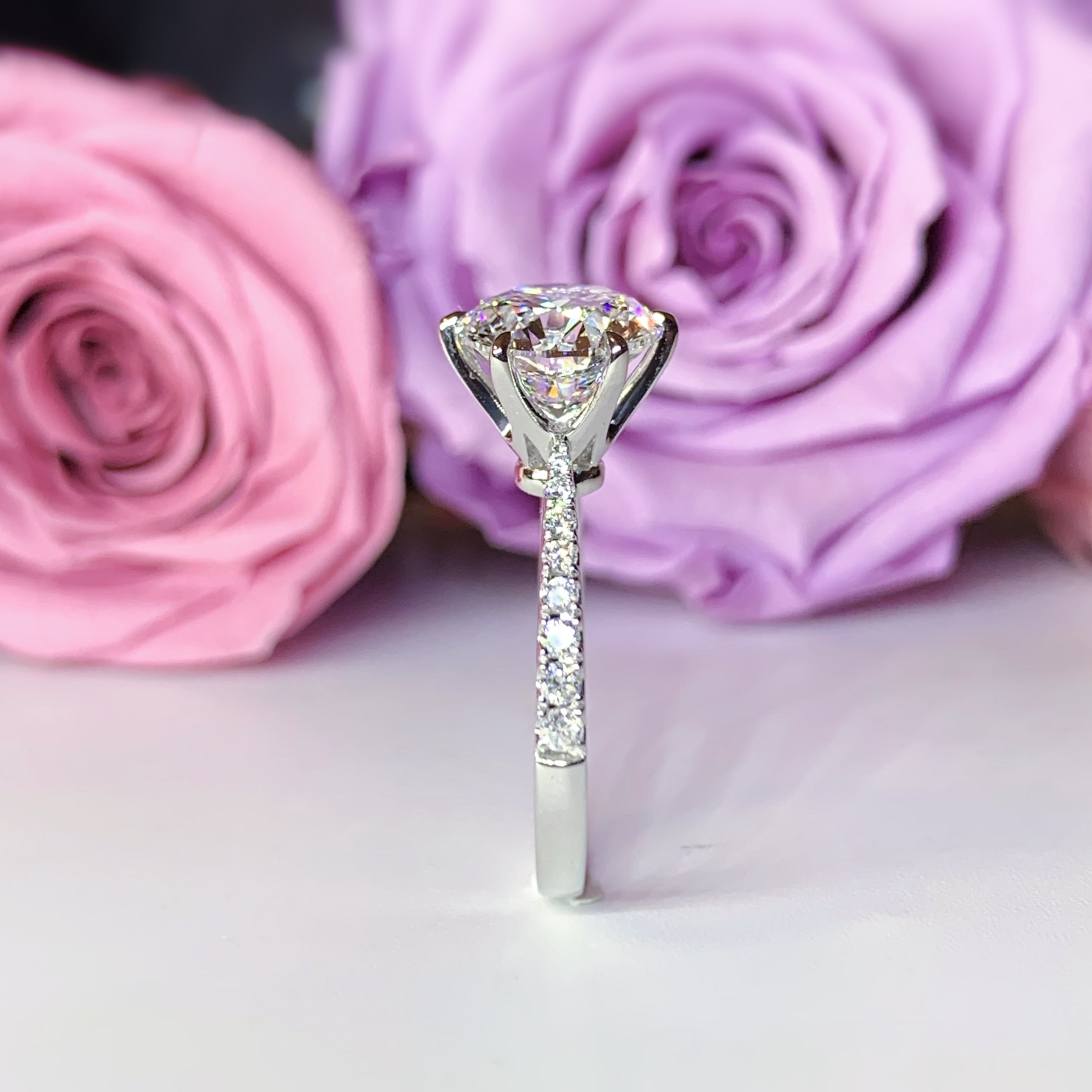 Six Prong Side Stone Diamond Engagement Ring - 1.5ct Round Cut Solitaire Wedding Band for Women (LGR240) | Perfect for Proposals, Anniversaries & Bridal Jewelry