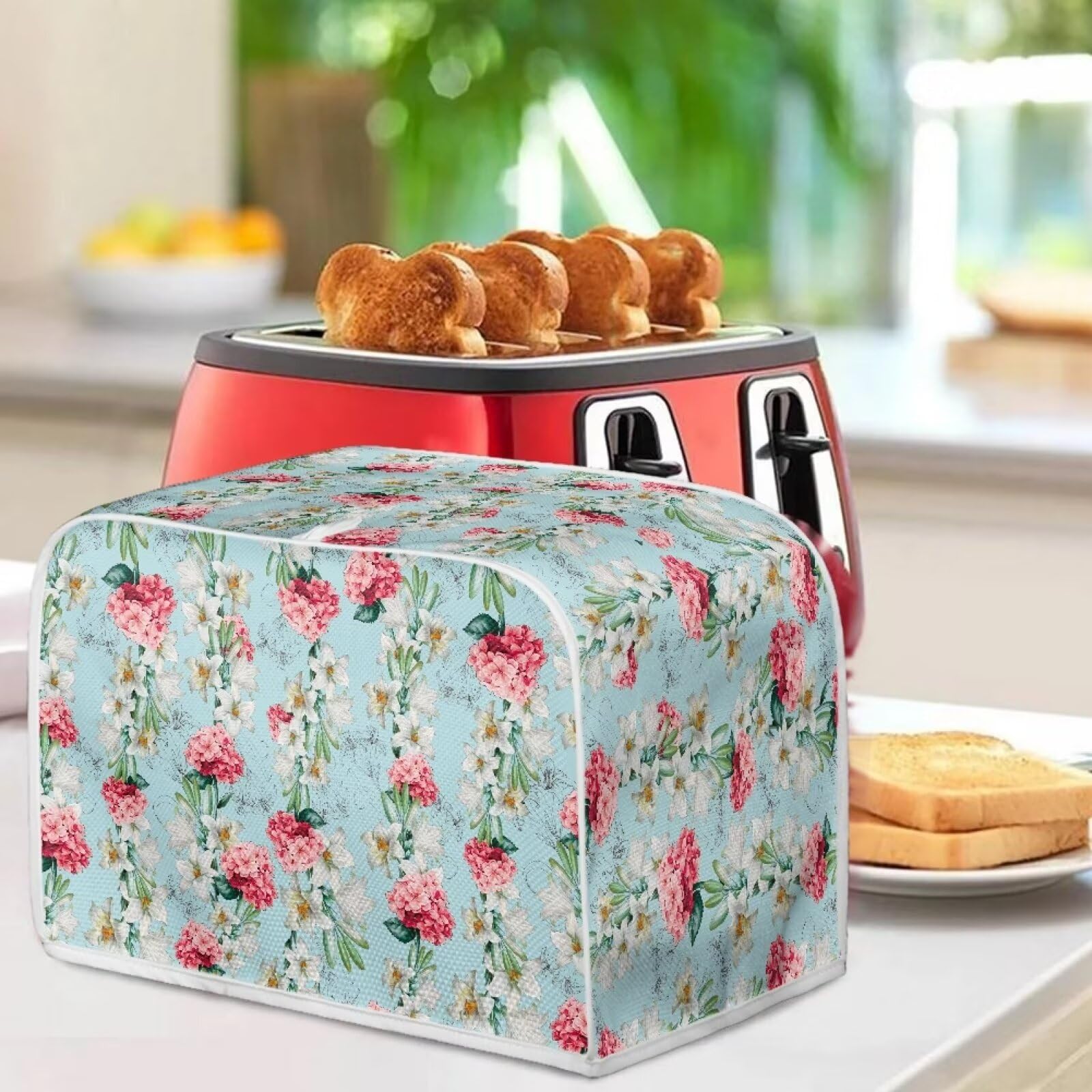 Lotus Orchid Lily Print 4-Slice Toaster Oven Cover - Fingerprint Protection Bakeware Protector, Washable Bread Maker Cover for Kitchen Accessories (Green) - Perfect for Countertop Protection & Kitchen Decor