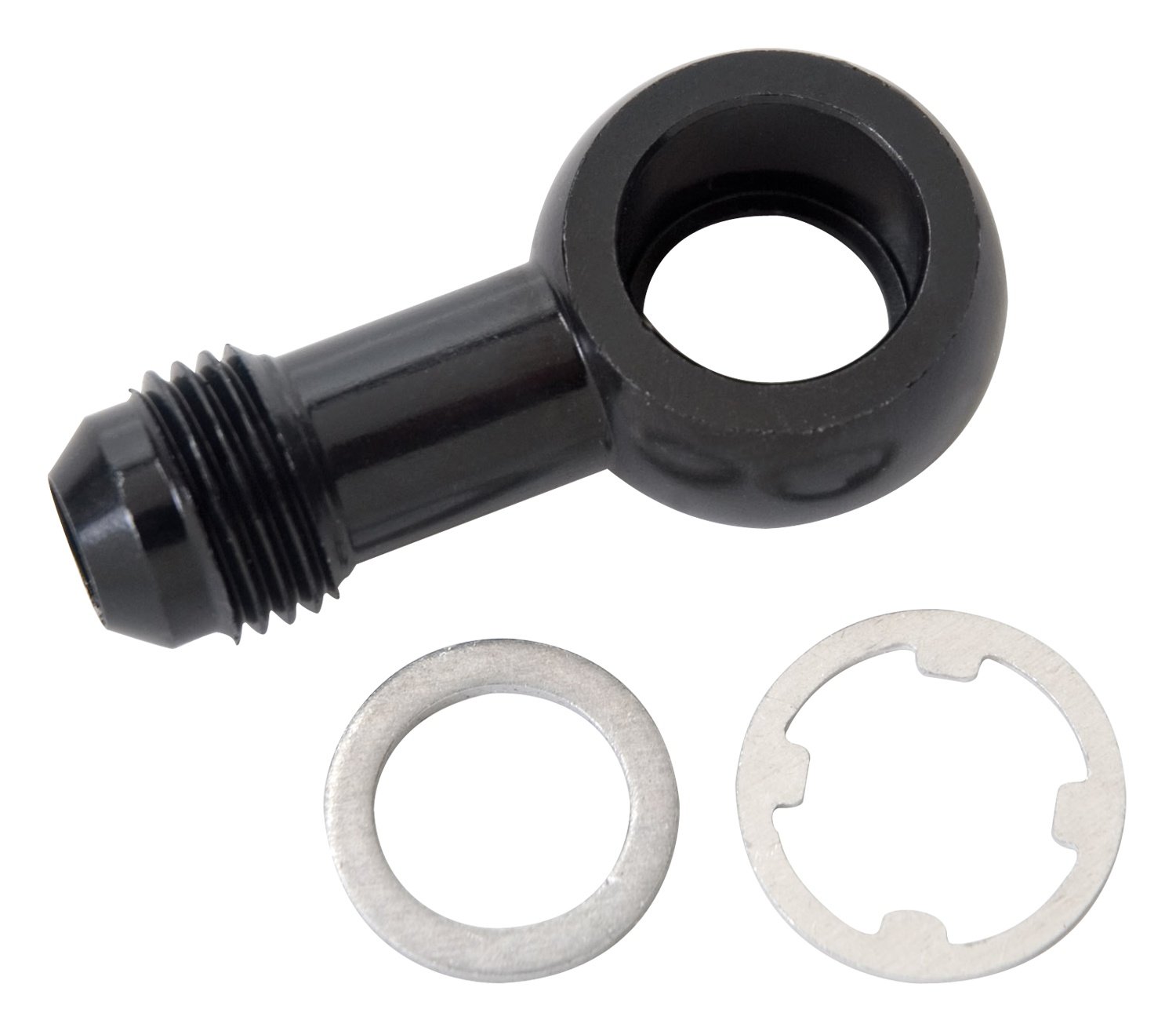 Edelbrock 640923 -6AN Male Banjo Fitting with Fuel Pressure Damper for Honda Civic & Acura Integra - Black Anodized | High Performance Fuel System Upgrade for Street & Track Racing