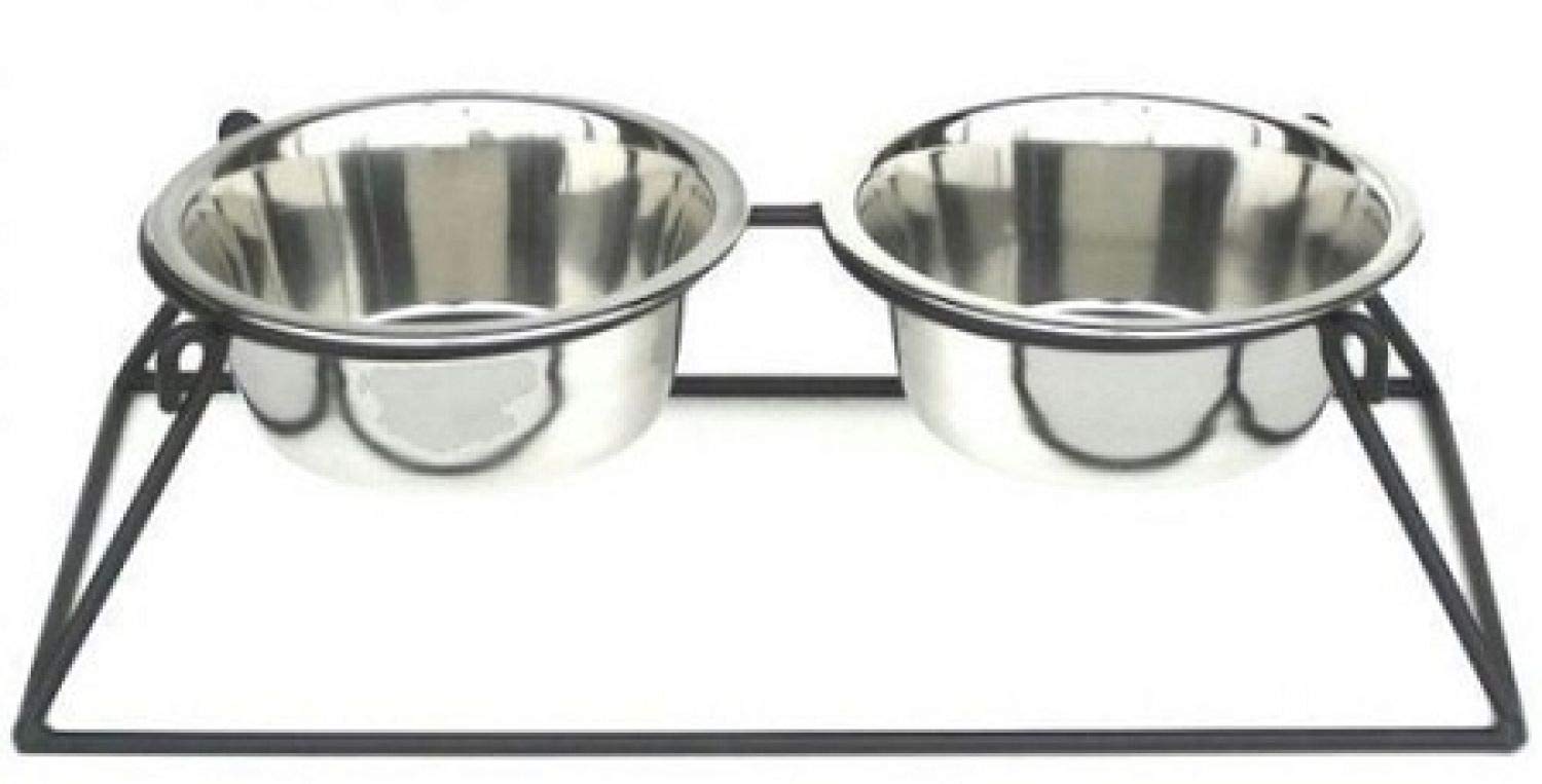StarSun Depot PetsStop Pyramid Elevated Double Dog Feeder for Medium Dogs - Adjustable Height, Non-Slip Base, Black - Perfect for Dining Areas & Pet Feeding Stations